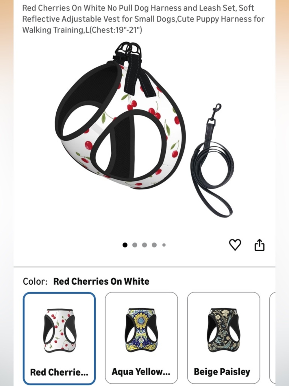 NWT Red Cherry No-Pull Dog Harness with Matching Leash
